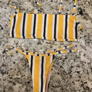 Striped Yellow and Black Bikini Set